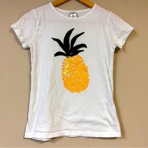 Crewcuts Pineapple Sequin Shirt Girl’s 14 White Yellow Top Short Sleeve Spring